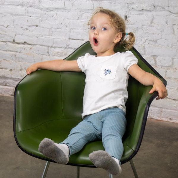 1971 MCM Eames Herman Miller Molded Fiberglass Shell Armchair Upholstered Green Naugahyde Galvanized H Base