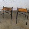 Mid-20th Century MCM Pair End Tables Attr. Pipsan Saarinen Swansen for Ficks Reed Sol-Air Line Black Iron & Reeded Rattan