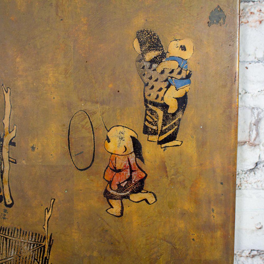 Mid to Late 20th Century Vietnamese Layered Lacquer Painting Gilt & Polychrome on Wood Village Scene Signed by Nguyen Van Minh