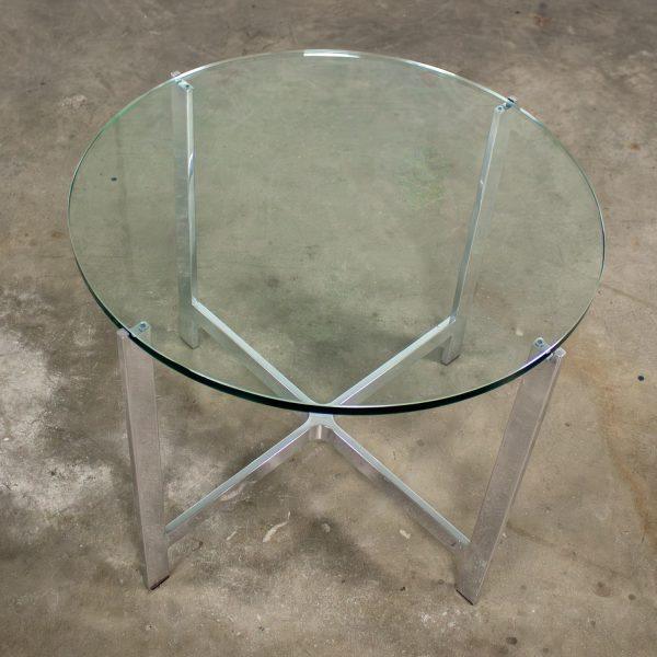 Mid to Late 20th Century MCM to Modern End or Side Table Polished Solid Aluminum Base & Round Glass Top