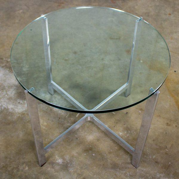 Mid to Late 20th Century MCM to Modern End or Side Table Polished Solid Aluminum Base & Round Glass Top