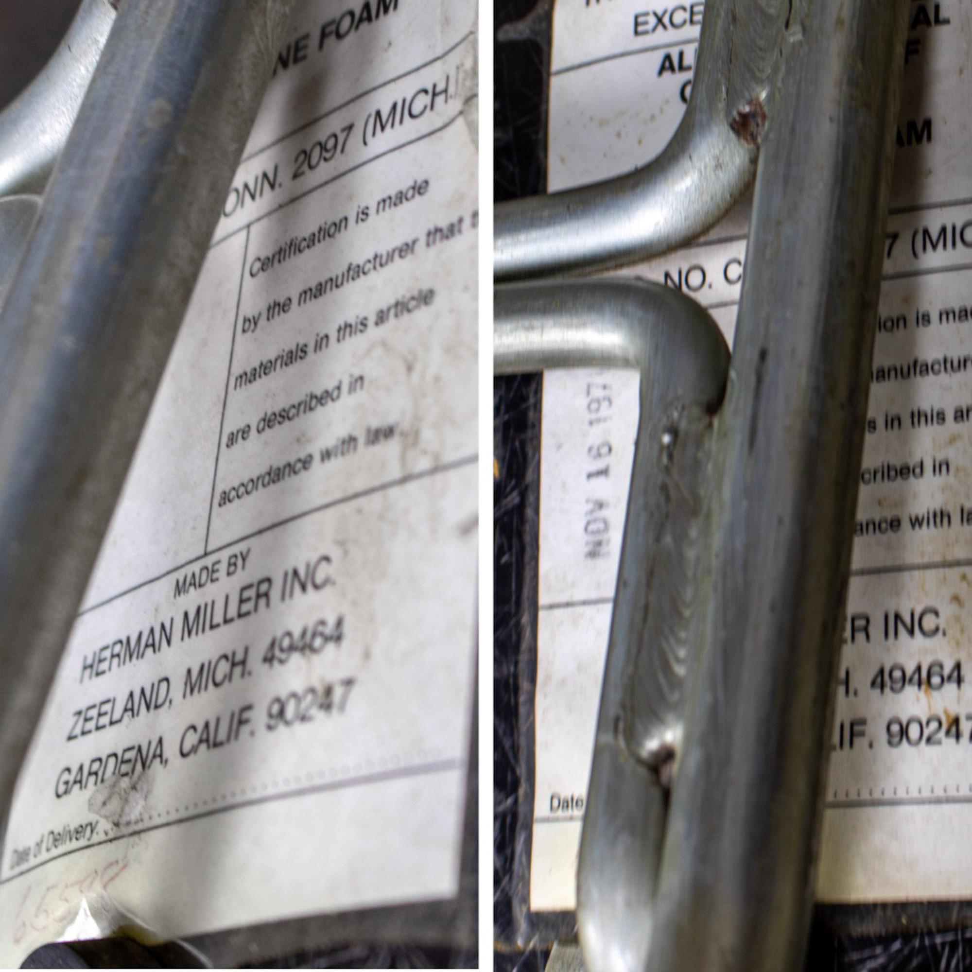 1971 MCM Eames Herman Miller Molded Fiberglass Shell Armchair Upholstered Green Naugahyde Galvanized H Base