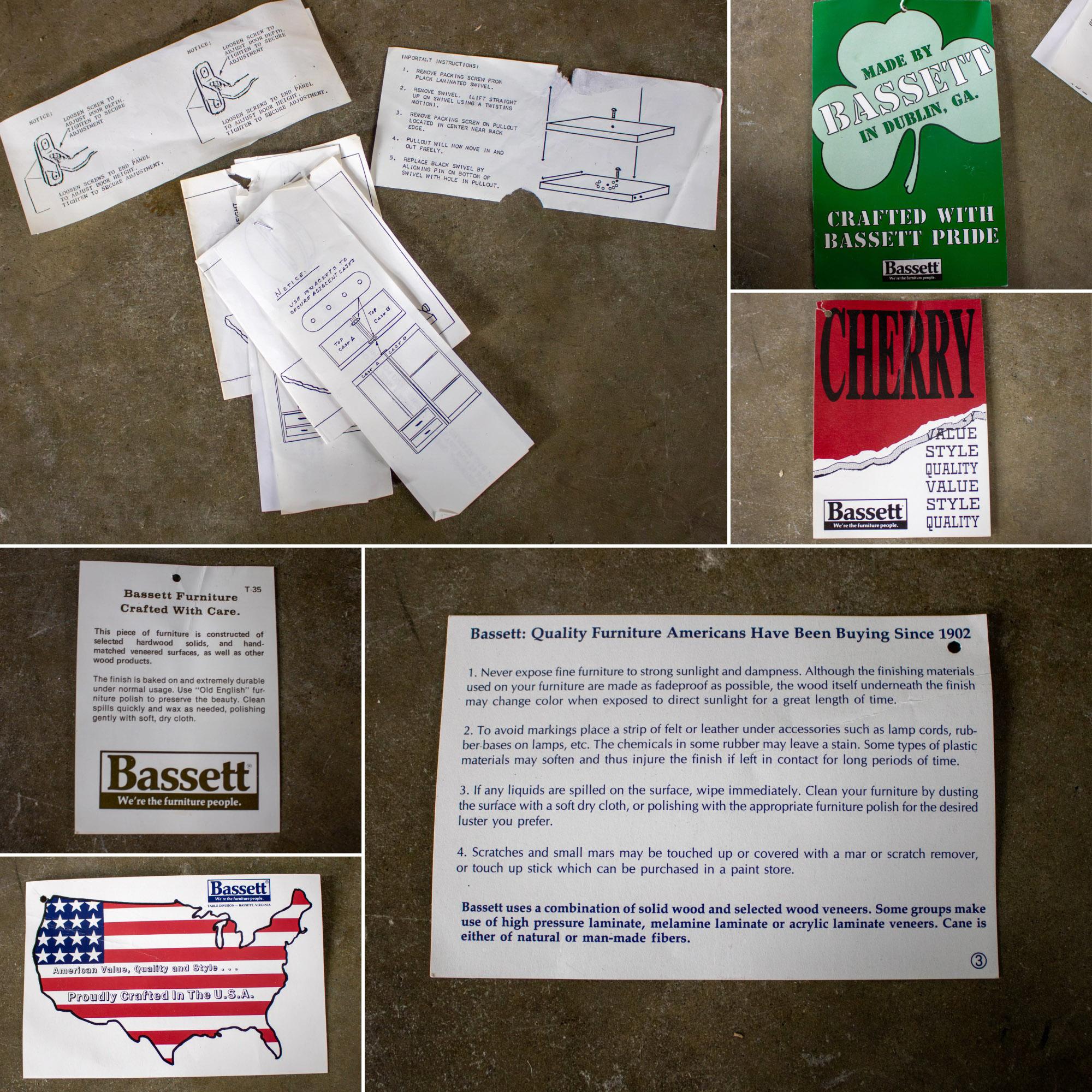 Late 20th Century Modern Pair Lighted Display Cabinets by Bassett Furniture Cherrywood & Brass