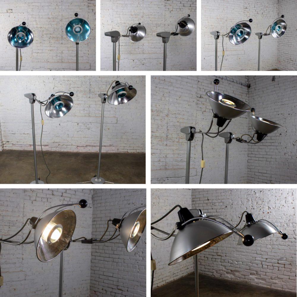 Mid-20th Century Industrial Surgical Floor Lamps Metal Frames & 4 Prong Bases w/Casters by Wilmot Castle Co.