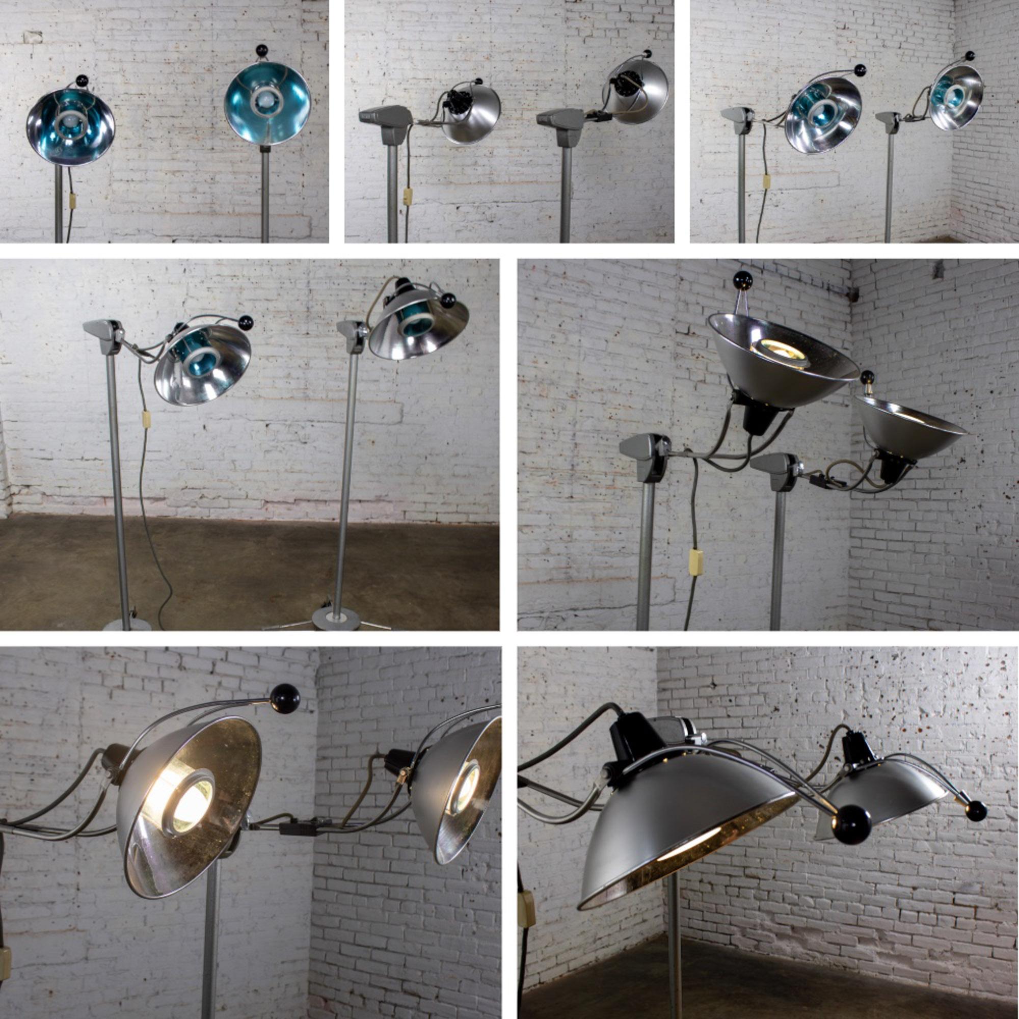 Mid-20th Century Industrial Surgical Floor Lamps Metal Frames & 4 Prong Bases w/Casters by Wilmot Castle Co.