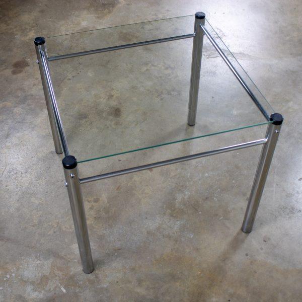 1970’s Modern Square End or Side Table by James David Cylindrical Chrome Tube Frame & Glass Top