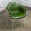 1971 MCM Eames Herman Miller Molded Fiberglass Shell Armchair Upholstered Green Naugahyde Galvanized H Base
