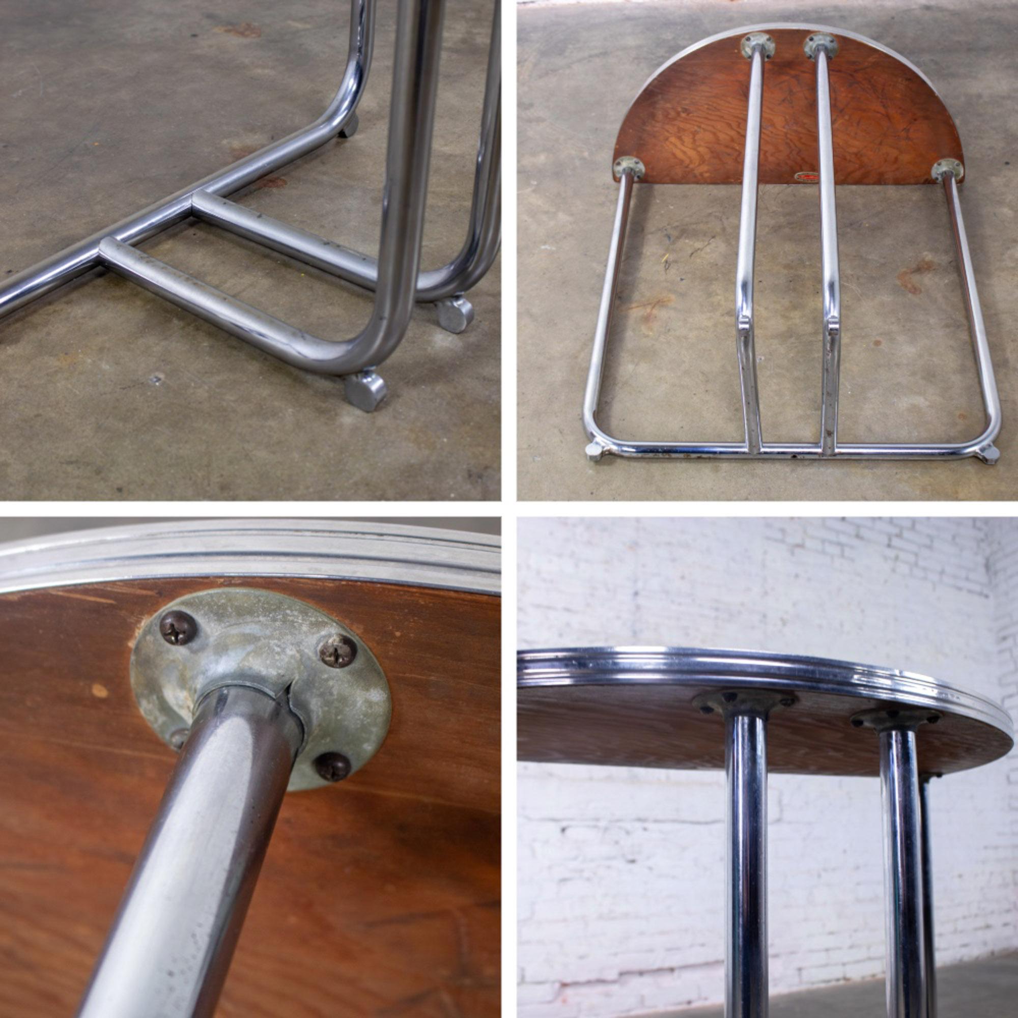 1920-1940’s Art Deco Streamline Moderne Royalchrome Demilune Side Table Chrome Tube Frame & Black Laminate Top