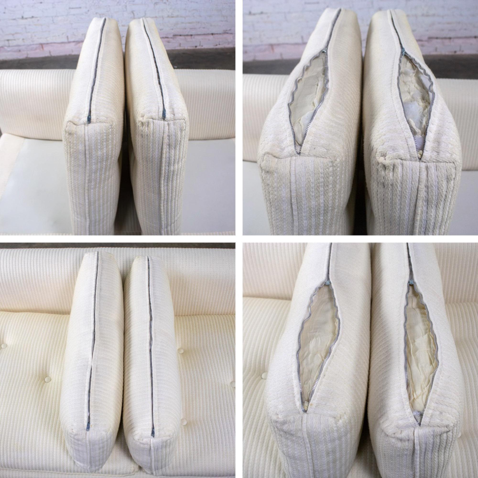 Late 20th Century MCM to Modern Slipper Style Loveseat or Armless Sofa Off White Textured Stripe Upholstery