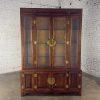 Late 20th Century Campaign or Chinoiserie Style Lighted China Hutch by Bernhardt Dark Oak & Brass