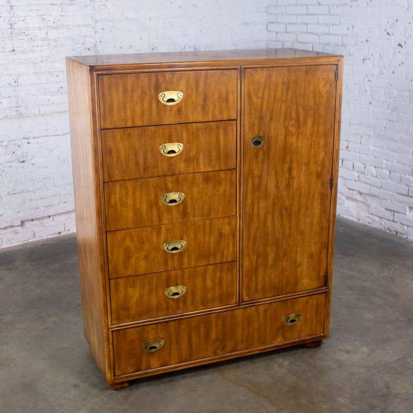 Late 20th Century Campaign Style Gentleman’s Chest of Drawers or Armoire Drexel Heritage Passage Collection