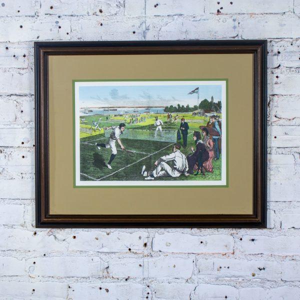 1971 Hand Colored Lithograph Framed Art First National Lawn-Tennis Tournament in Staten Island, NY