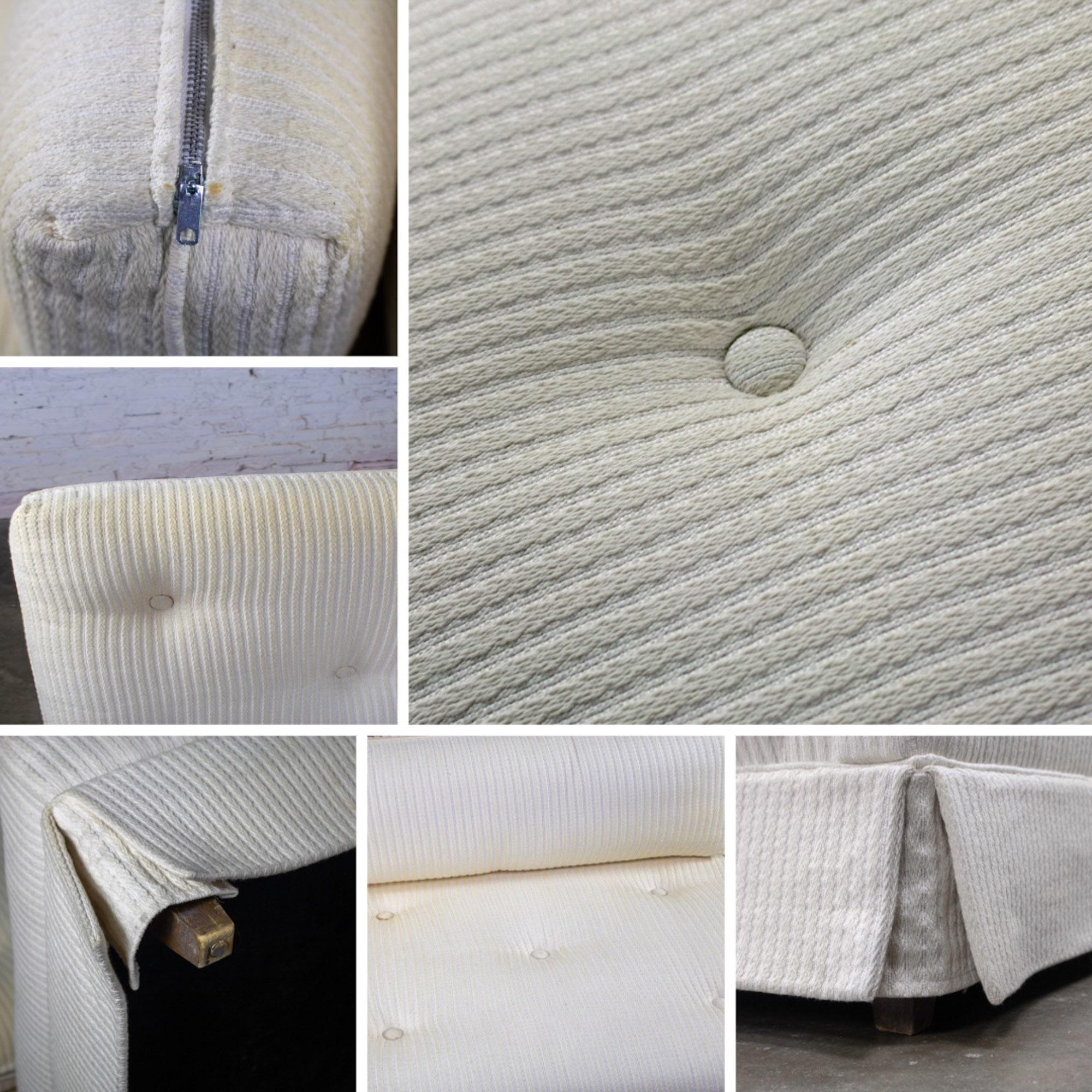 Late 20th Century MCM to Modern Slipper Style Loveseat or Armless Sofa Off White Textured Stripe Upholstery