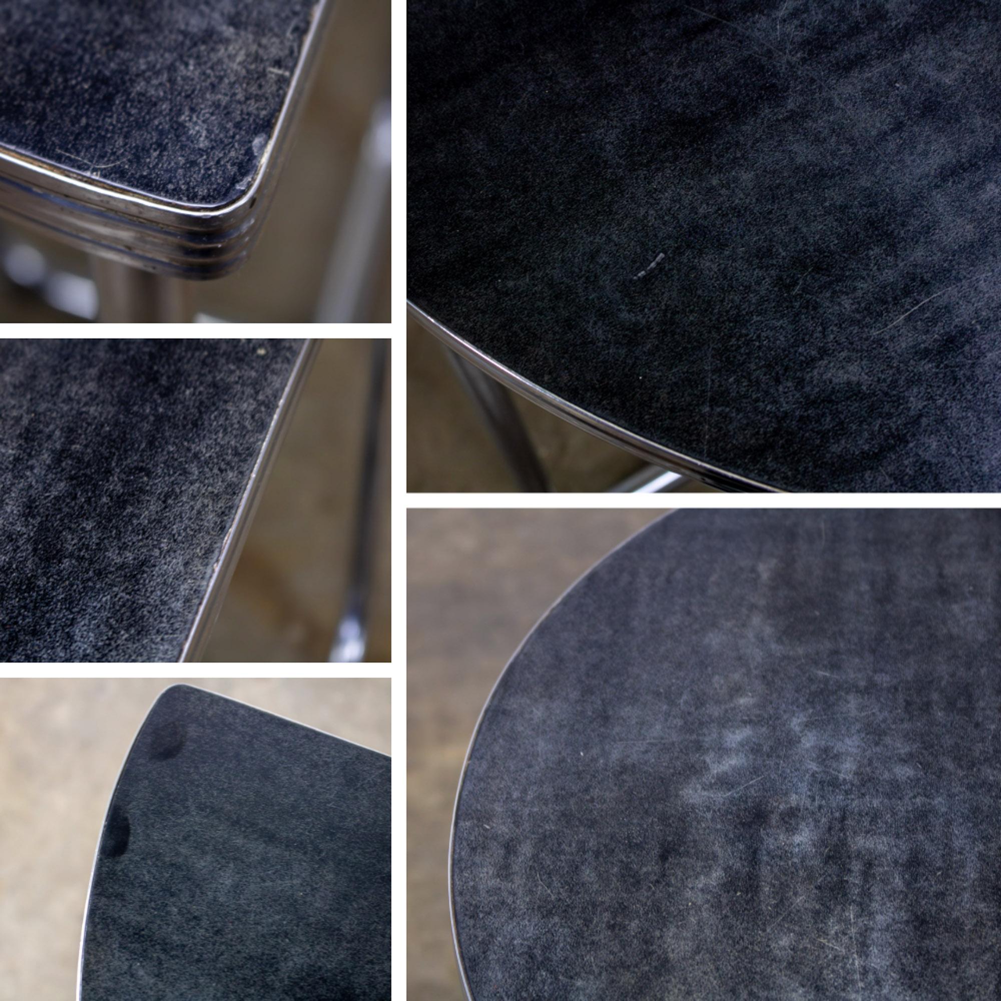 1920-1940’s Art Deco Streamline Moderne Royalchrome Demilune Side Table Chrome Tube Frame & Black Laminate Top