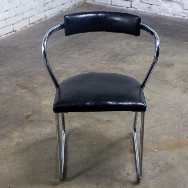 1920-1930’s Art Deco Streamline Moderne Side Chair Black Vinyl & Chrome Manner of Gilbert Rohde