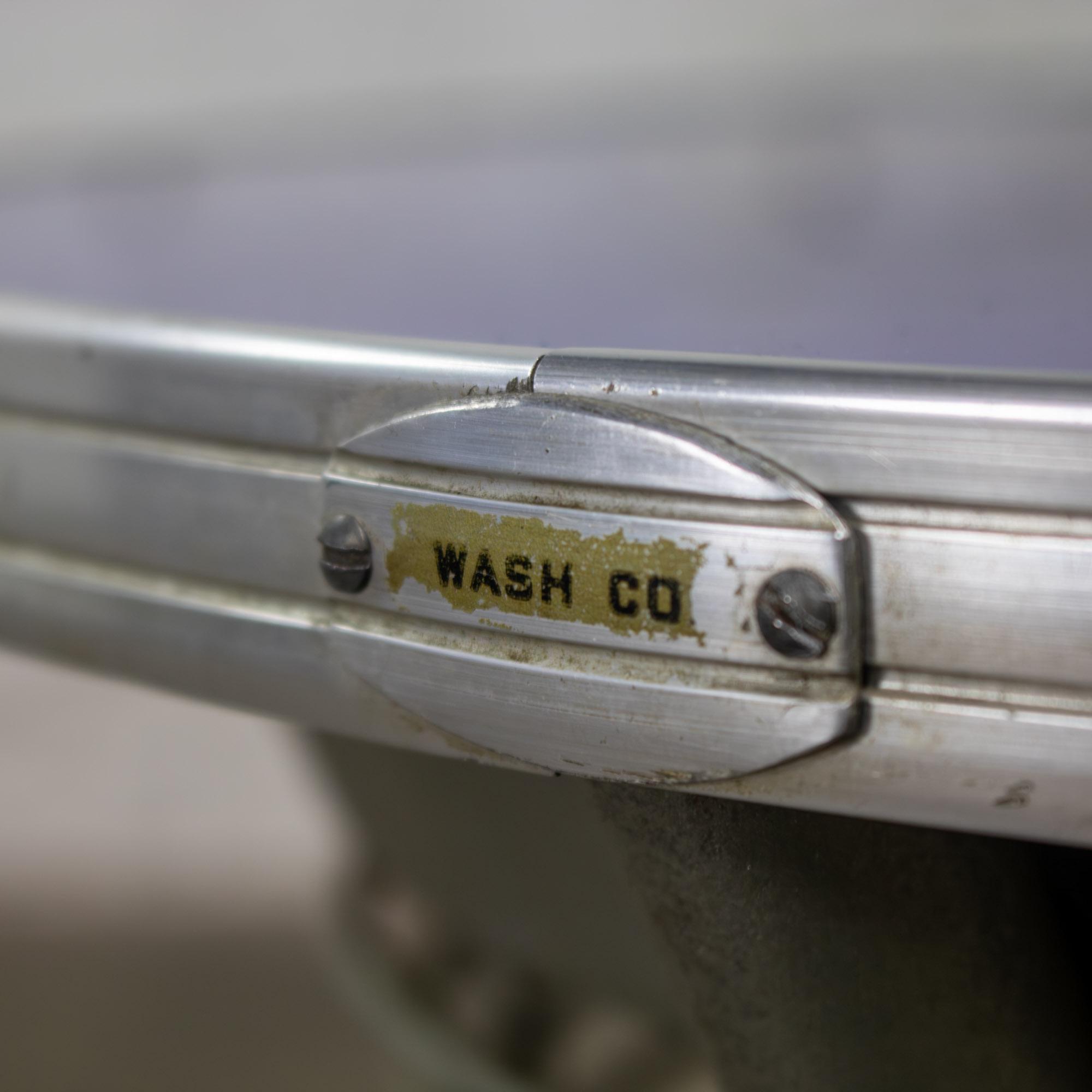 20th Century Streamline & Art Moderne End or Side Table w/ Steel Frame & Round Cobalt Blue Mirror Top
