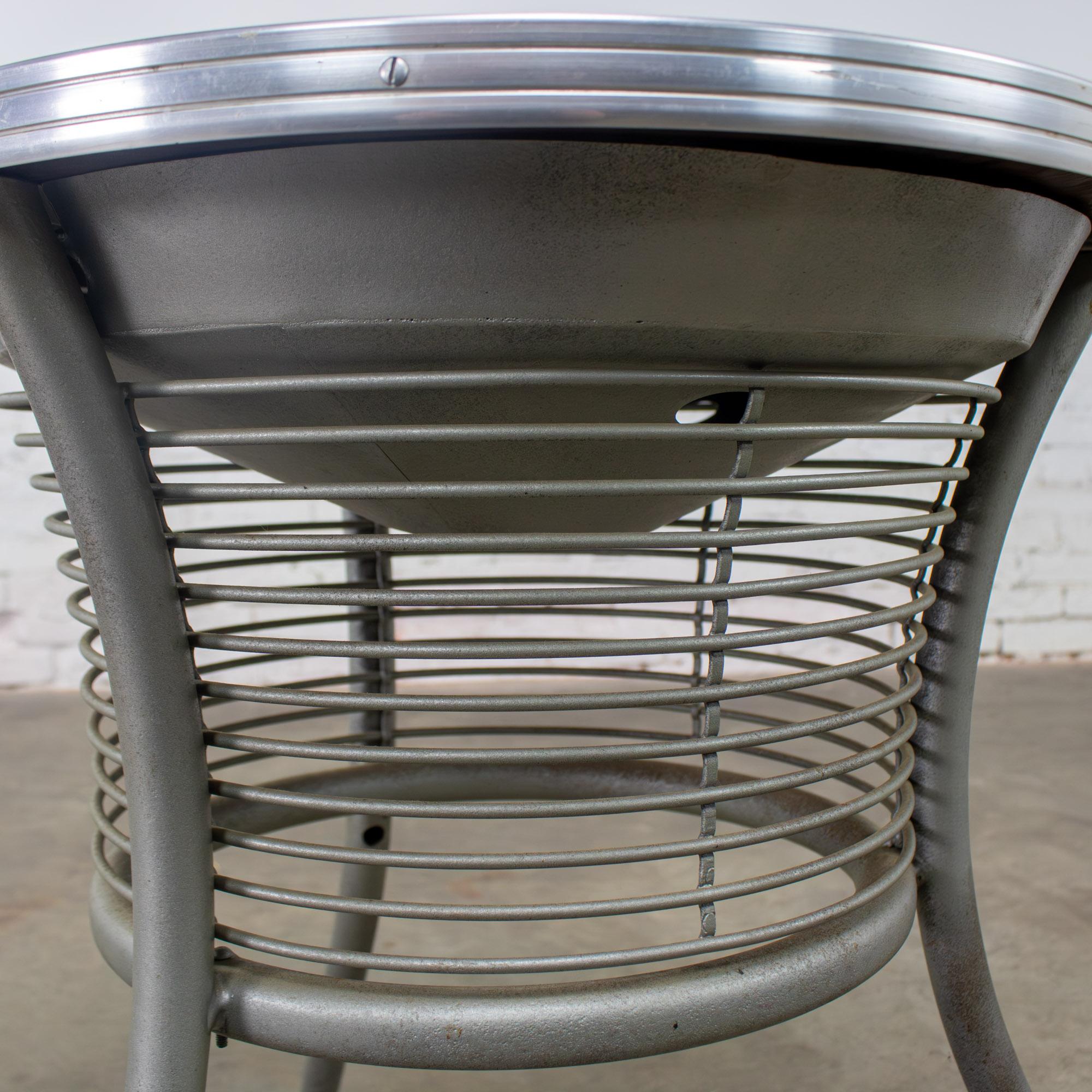 20th Century Streamline & Art Moderne End or Side Table w/ Steel Frame & Round Cobalt Blue Mirror Top