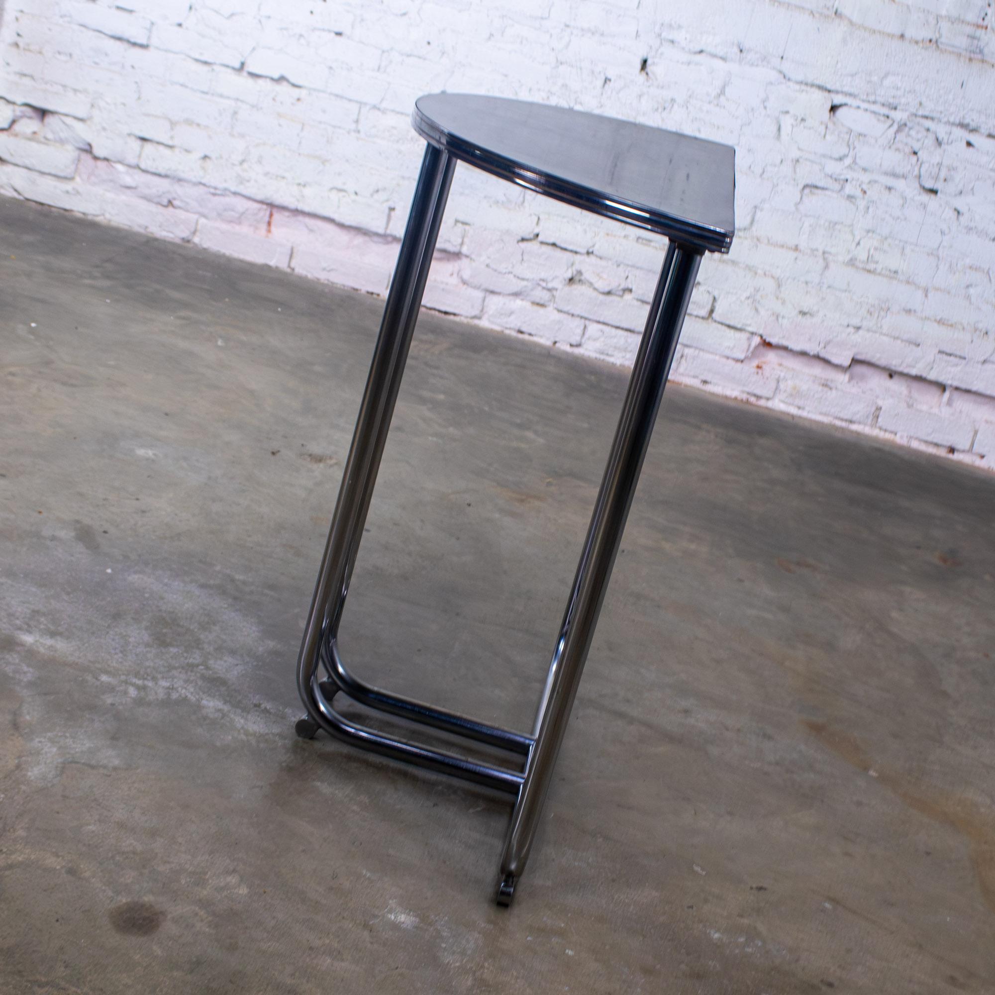 1920-1940’s Art Deco Streamline Moderne Royalchrome Demilune Side Table Chrome Tube Frame & Black Laminate Top
