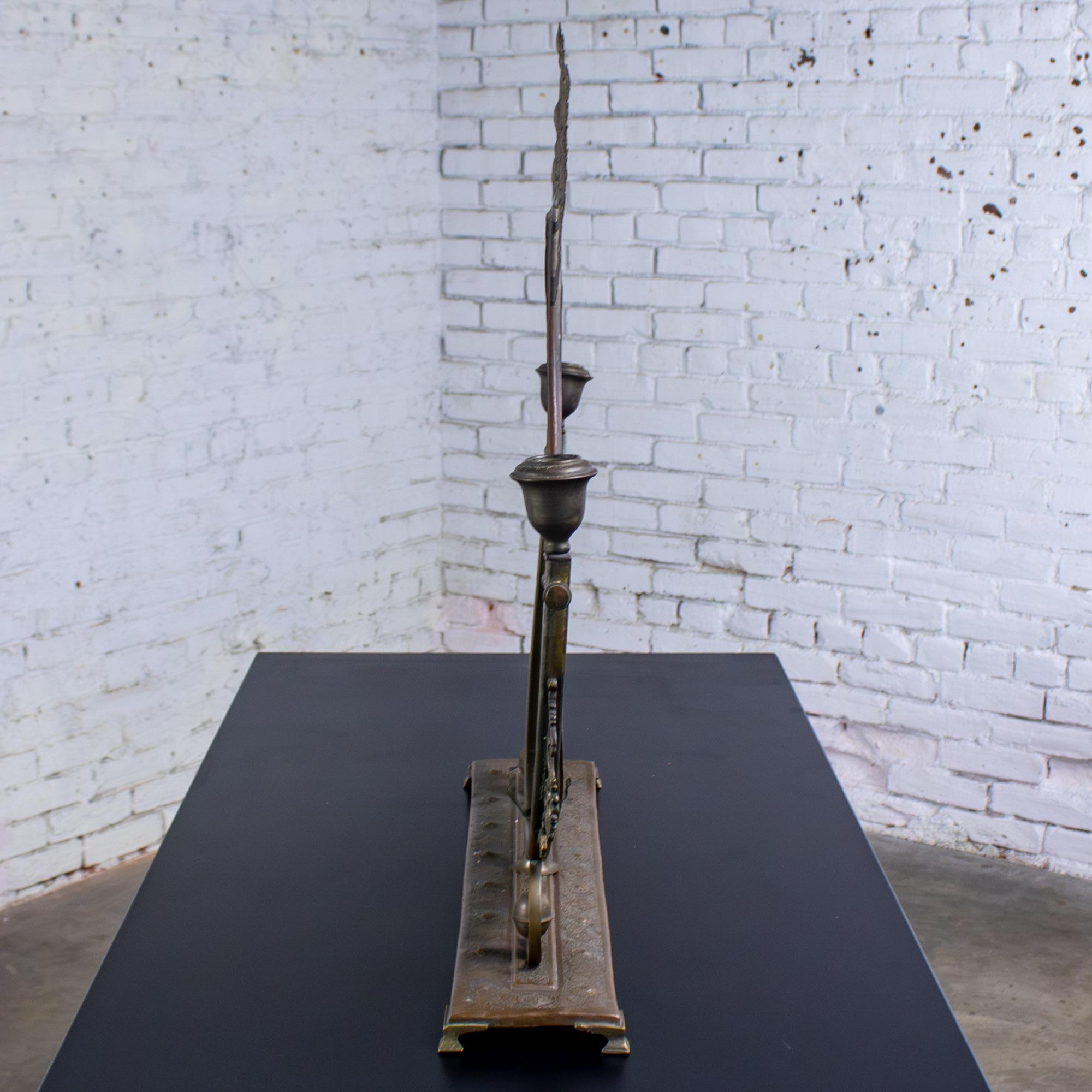 Late 19th to Early 20th Century Art Nouveau Metal Tabletop Vanity Oval Beveled Mirror w/Candle Holders