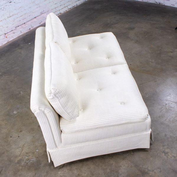 Late 20th Century MCM to Modern Slipper Style Loveseat or Armless Sofa Off White Textured Stripe Upholstery