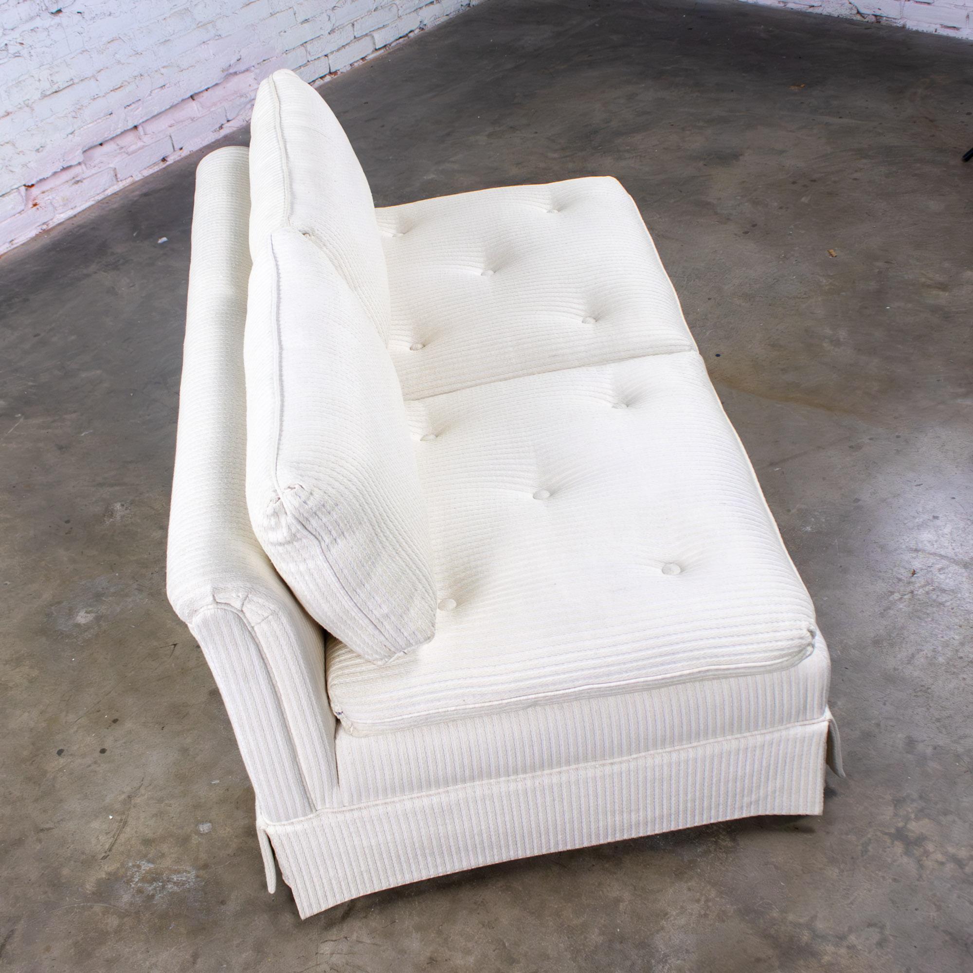 Late 20th Century MCM to Modern Slipper Style Loveseat or Armless Sofa Off White Textured Stripe Upholstery