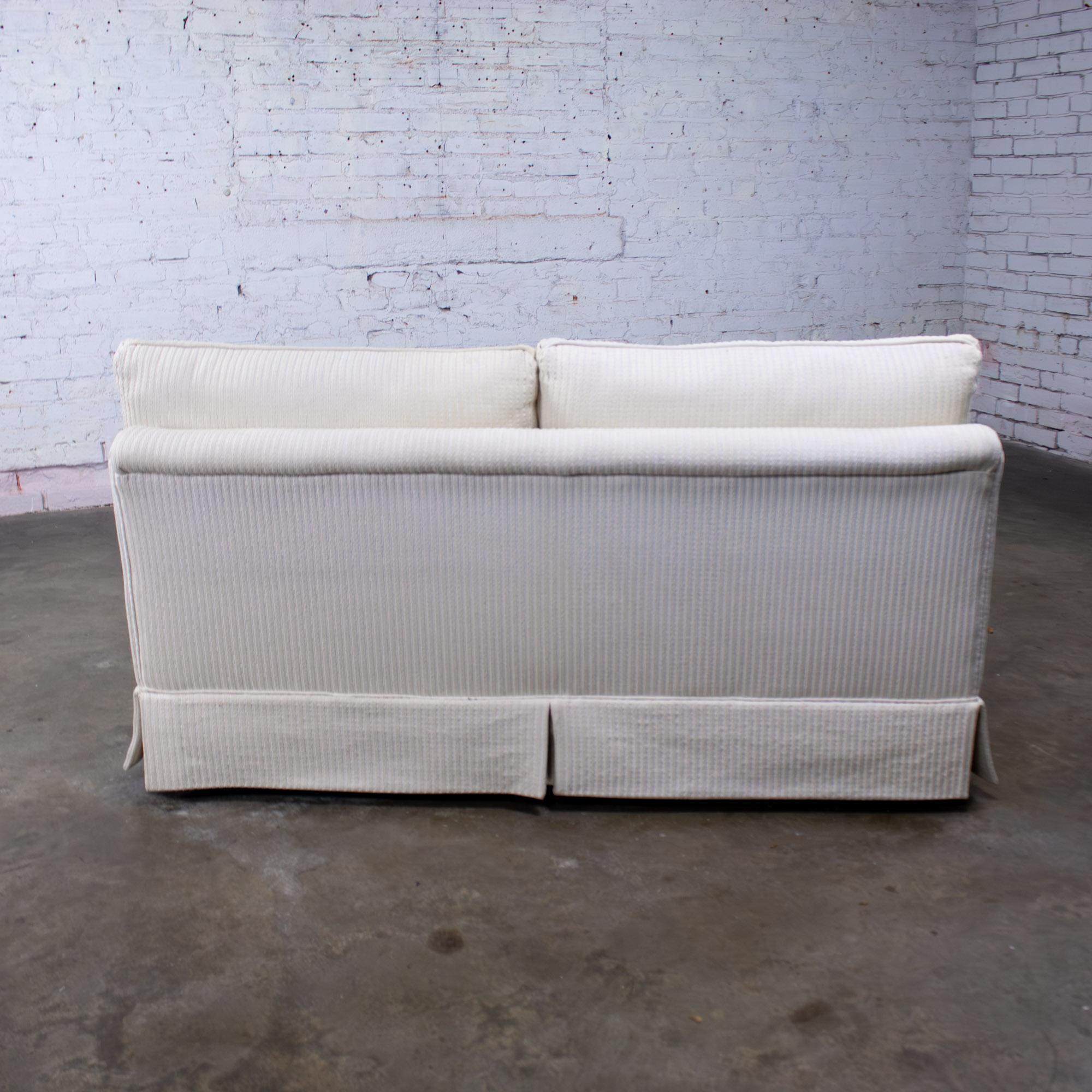 Late 20th Century MCM to Modern Slipper Style Loveseat or Armless Sofa Off White Textured Stripe Upholstery
