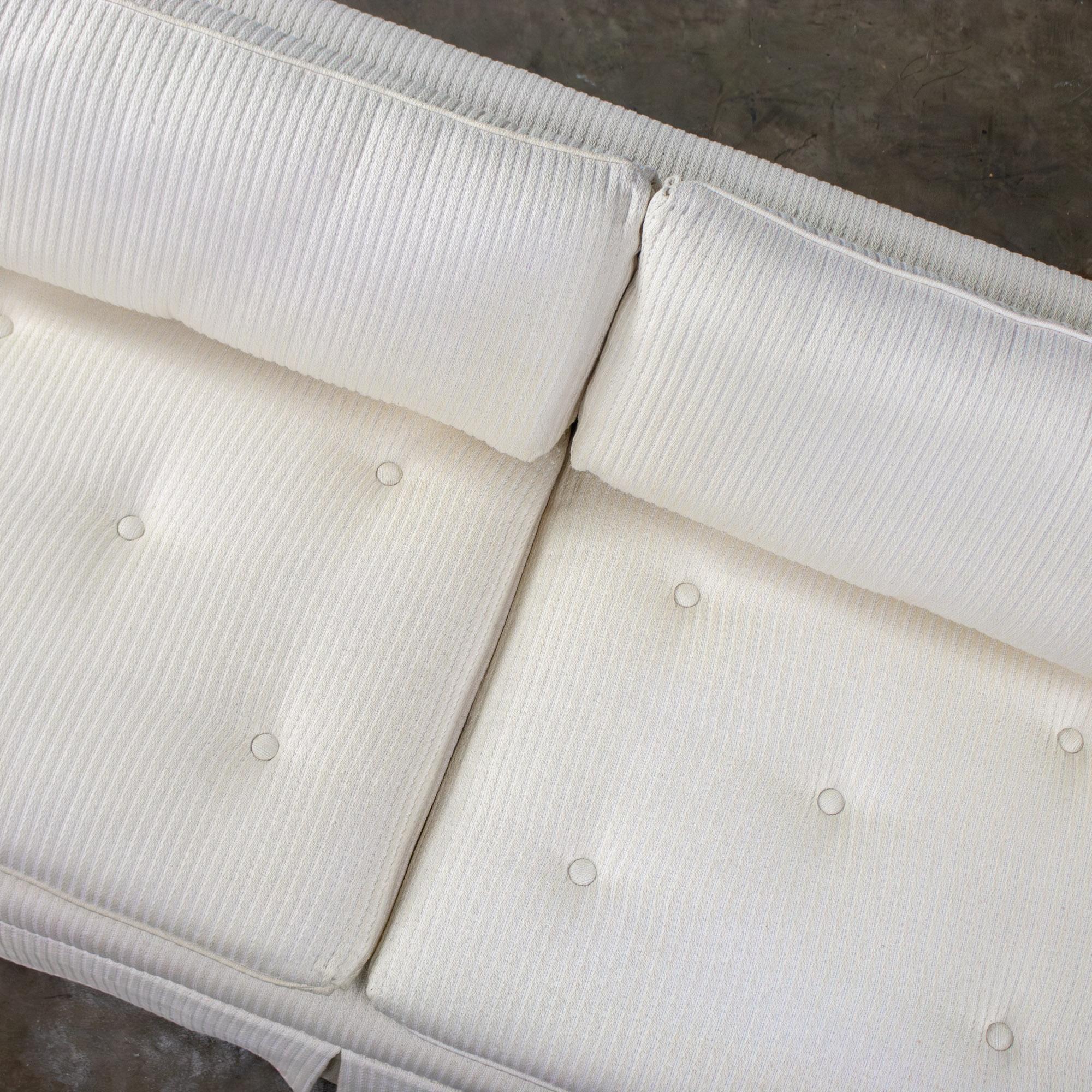Late 20th Century MCM to Modern Slipper Style Loveseat or Armless Sofa Off White Textured Stripe Upholstery