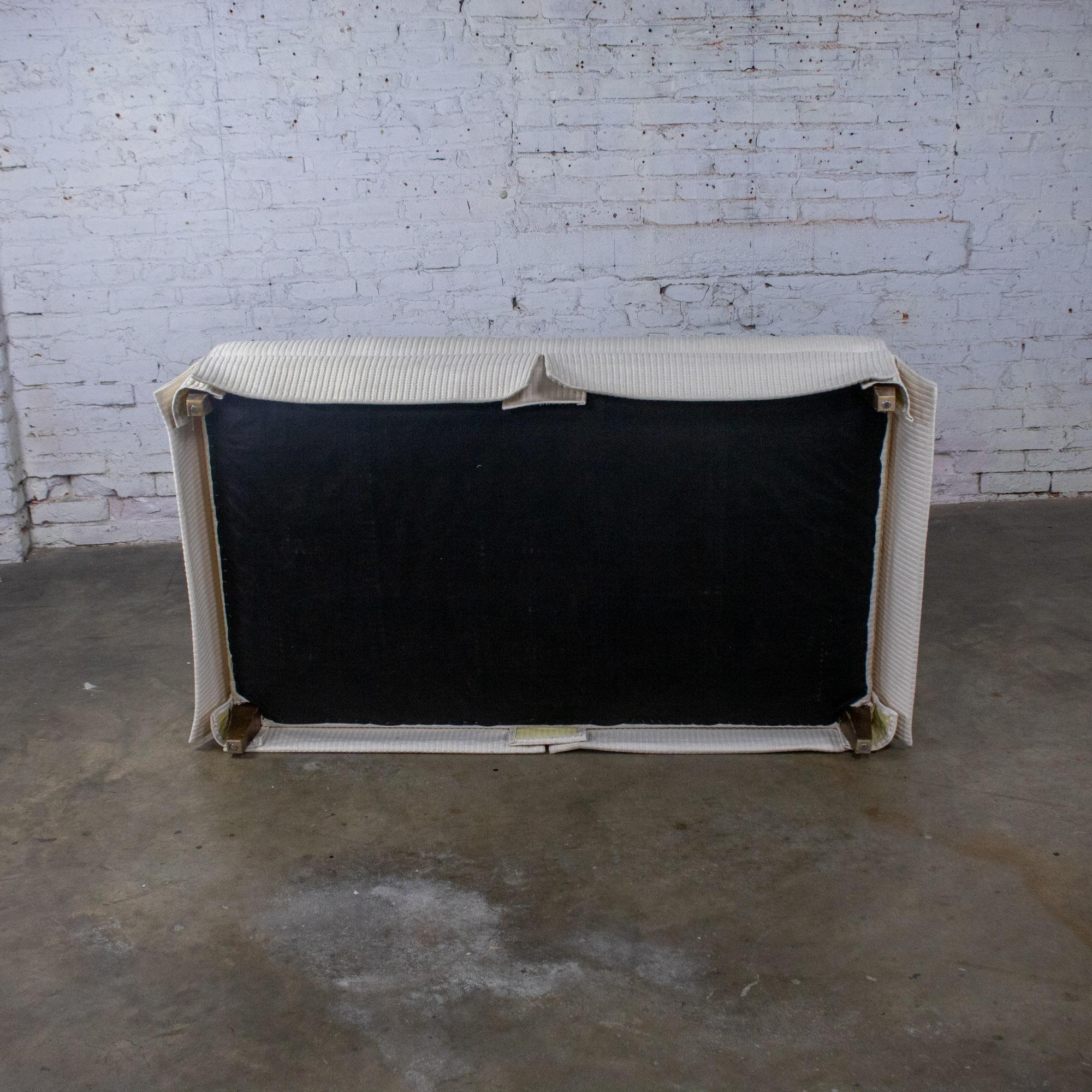 Late 20th Century MCM to Modern Slipper Style Loveseat or Armless Sofa Off White Textured Stripe Upholstery