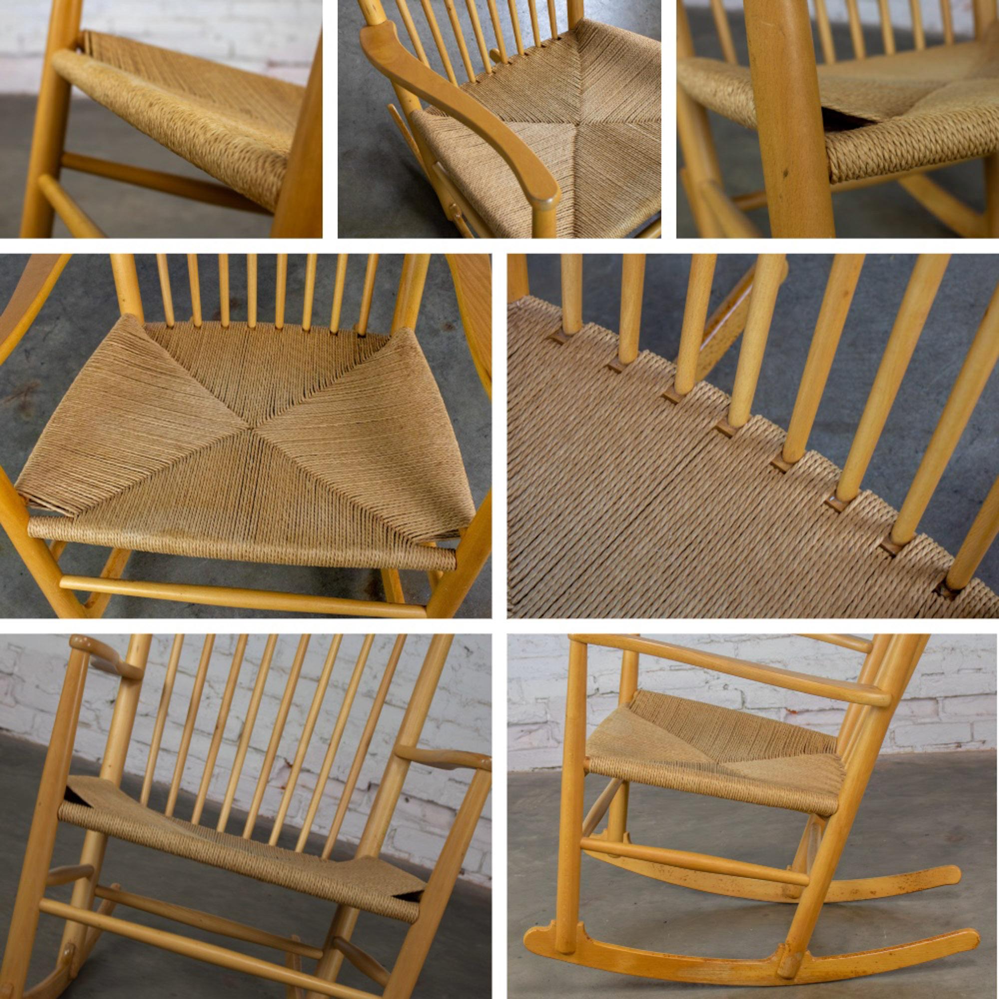 Late 20th Century Scandinavian Modern Rocking Chair Model J16 by Hans Wegner Beechwood & Natural Cord Seat