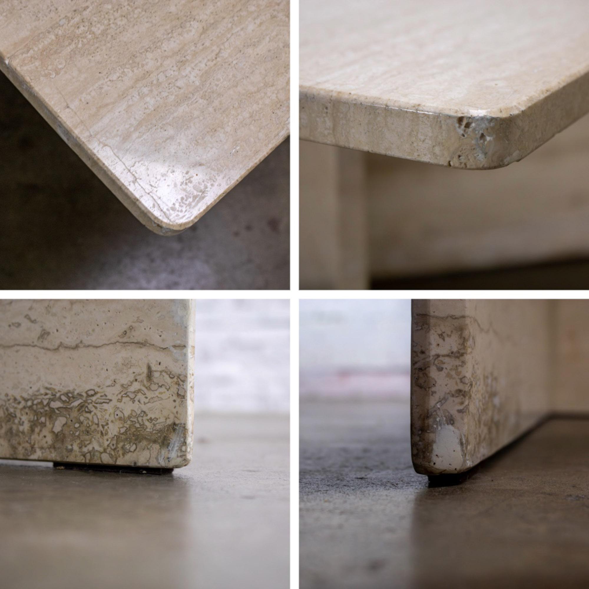 Late 20th Century Modern to Postmodern Triangle Travertine Coffee or Cocktail Table Style of Up & Up