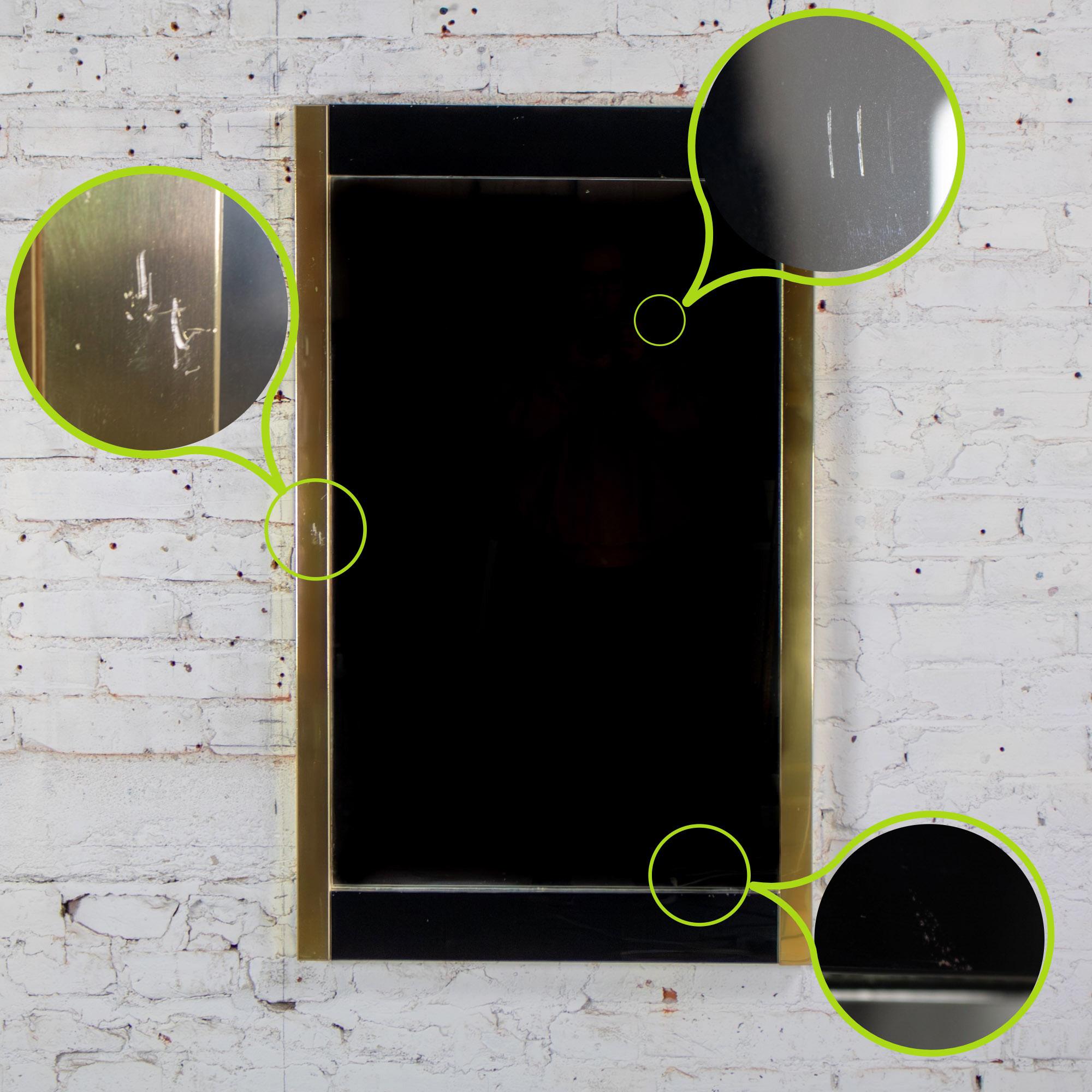 Late 20th Century Modern to Art Deco Revival Wall Mirror Black & Brass Rectangular Frame