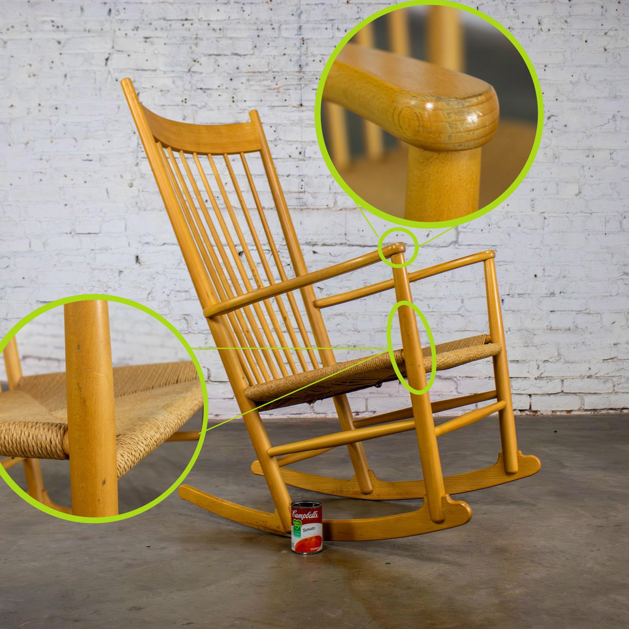 Late 20th Century Scandinavian Modern Rocking Chair Model J16 by Hans Wegner Beechwood & Natural Cord Seat