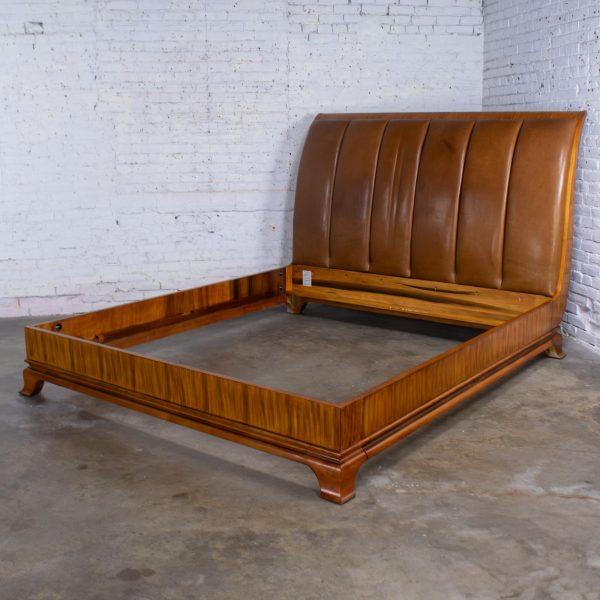 Late 20th Century Neoclassic Revival Arbus King Sleigh Bed w/Leather Upholstered Headboard 6000 Series by Henredon