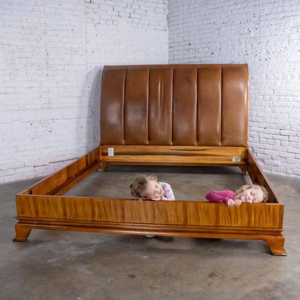 Late 20th Century Neoclassic Revival Arbus King Sleigh Bed w/Leather Upholstered Headboard 6000 Series by Henredon