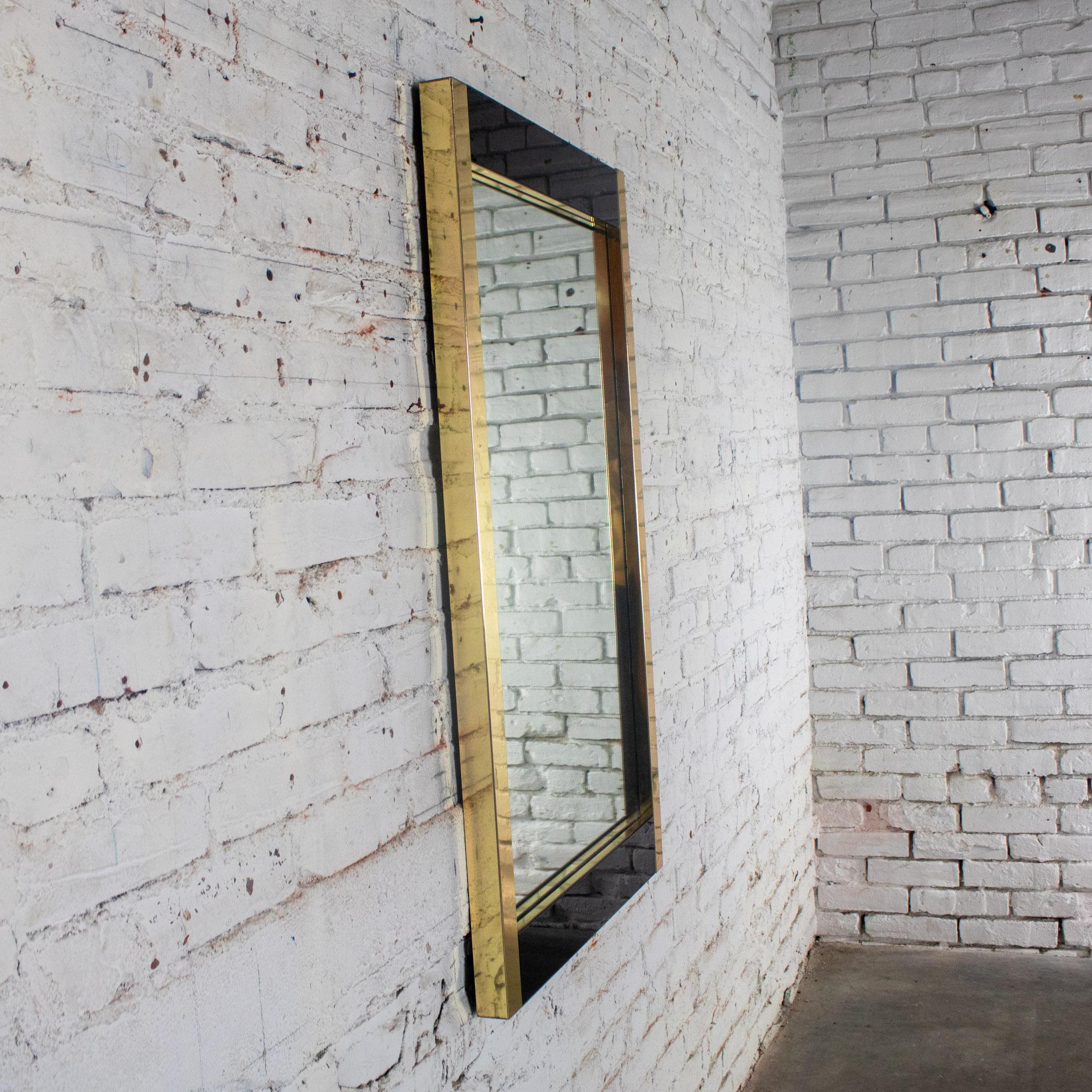 Late 20th Century Modern to Art Deco Revival Wall Mirror Black & Brass Rectangular Frame