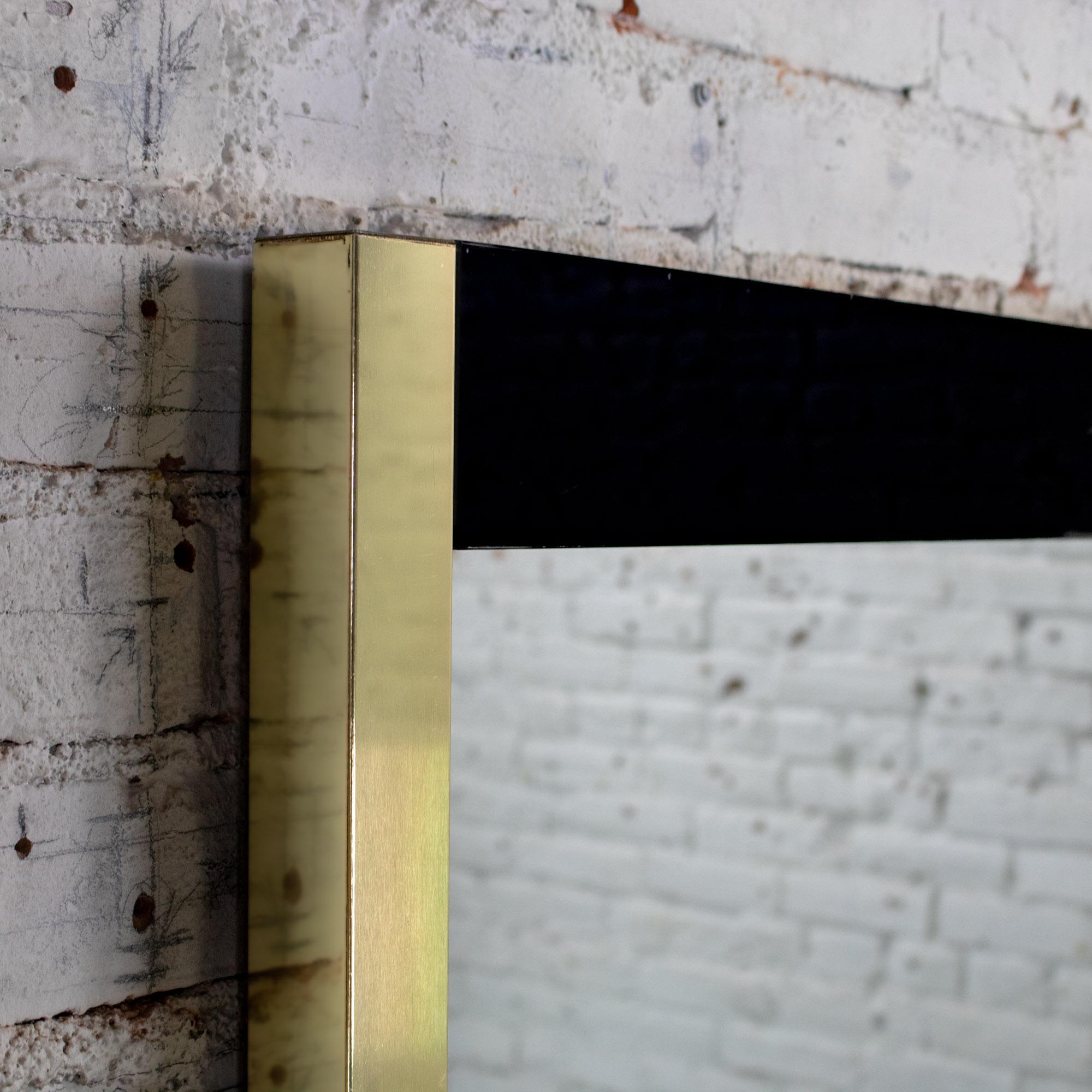 Late 20th Century Modern to Art Deco Revival Wall Mirror Black & Brass Rectangular Frame