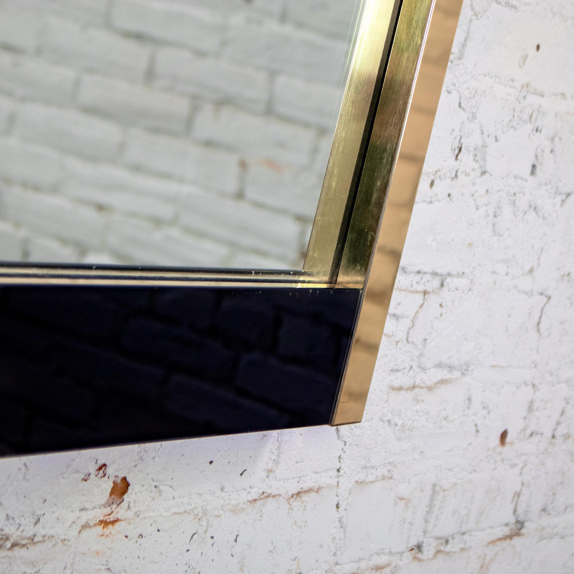 Late 20th Century Modern to Art Deco Revival Wall Mirror Black & Brass Rectangular Frame