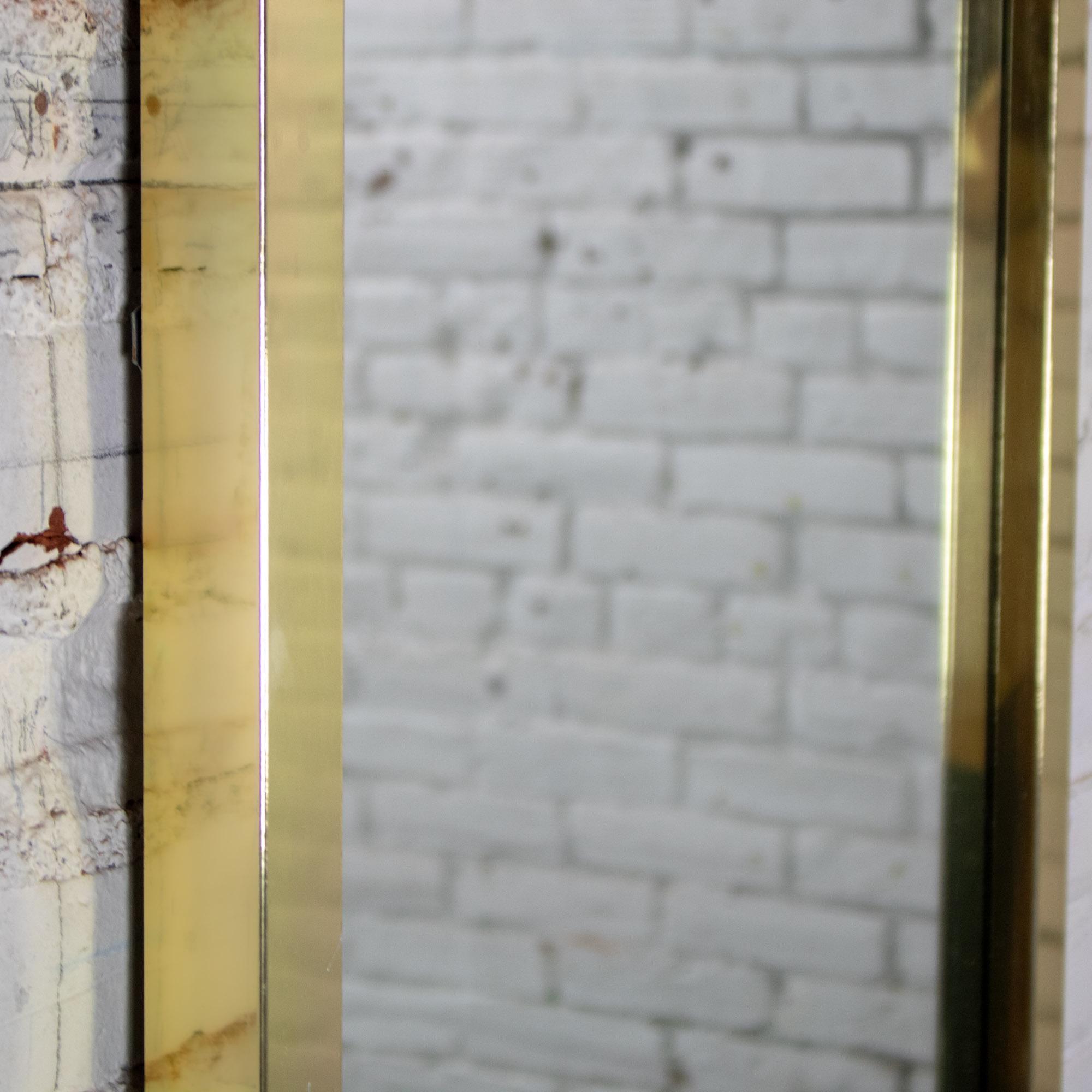 Late 20th Century Modern to Art Deco Revival Wall Mirror Black & Brass Rectangular Frame