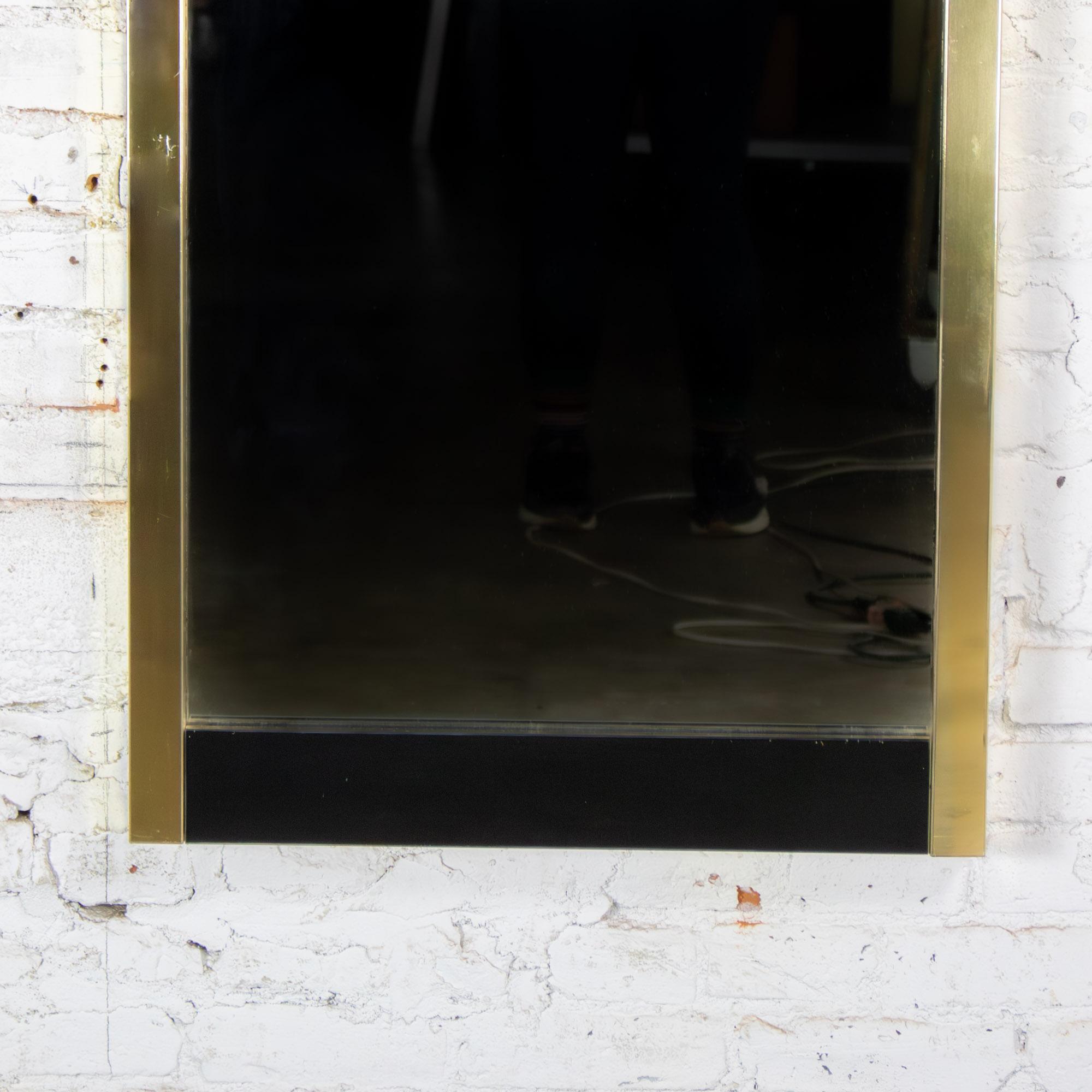 Late 20th Century Modern to Art Deco Revival Wall Mirror Black & Brass Rectangular Frame