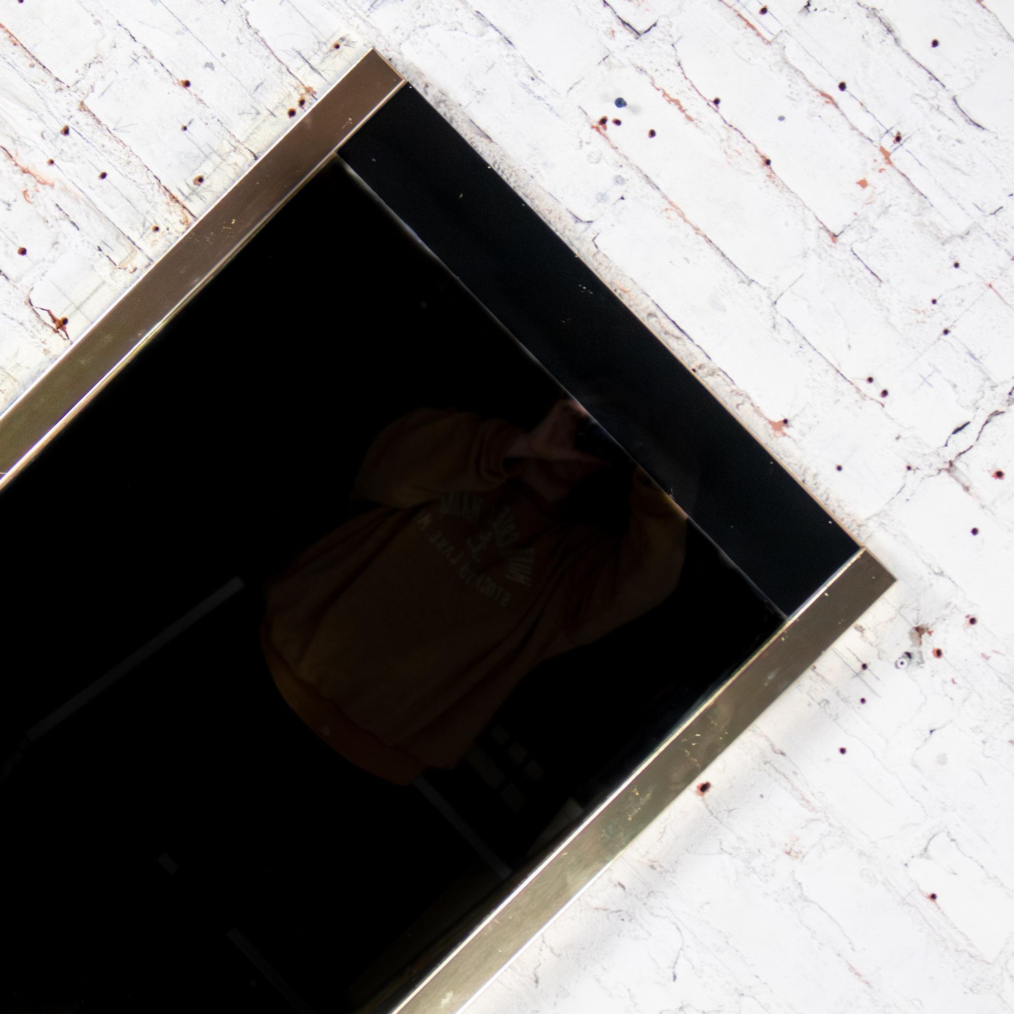 Late 20th Century Modern to Art Deco Revival Wall Mirror Black & Brass Rectangular Frame