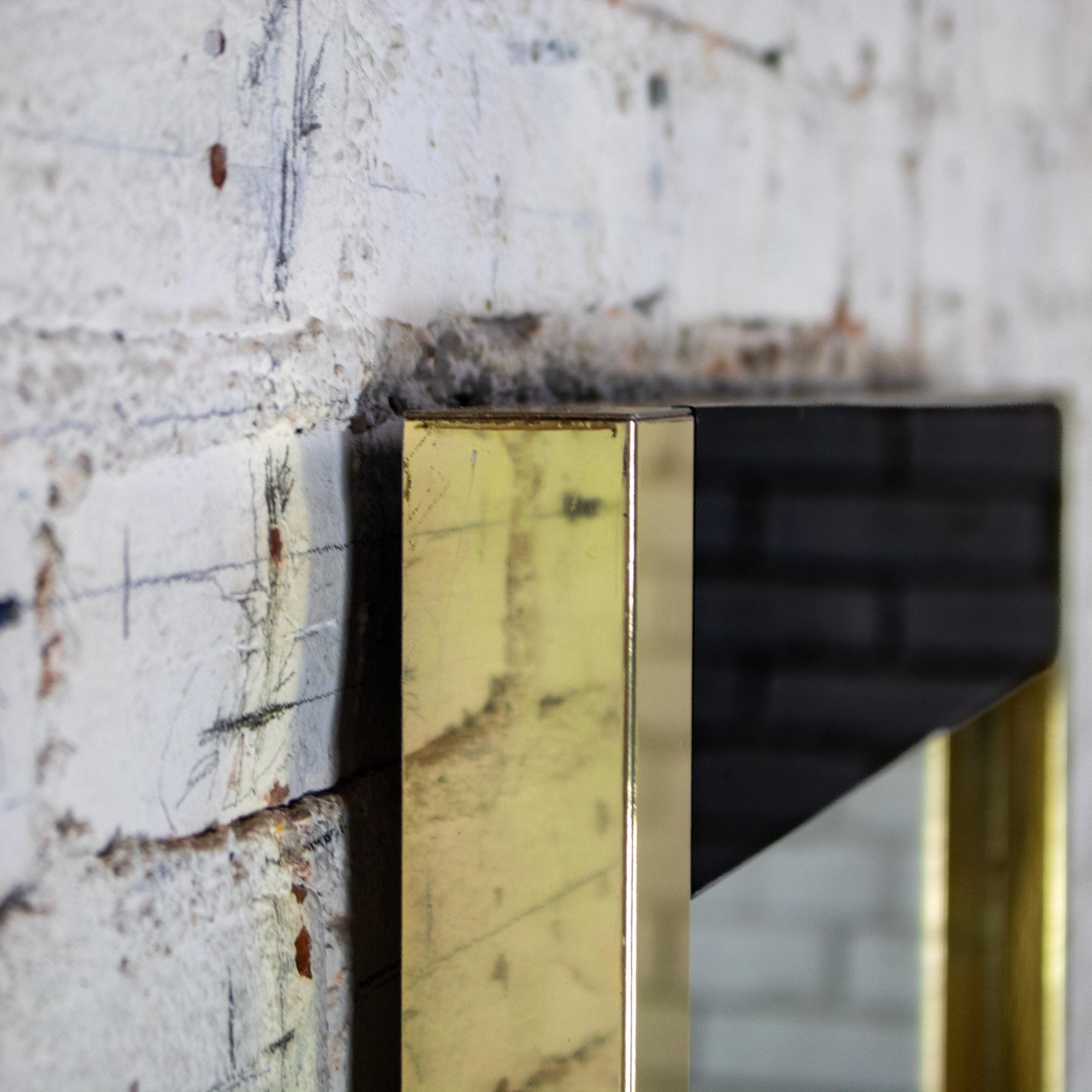 Late 20th Century Modern to Art Deco Revival Wall Mirror Black & Brass Rectangular Frame