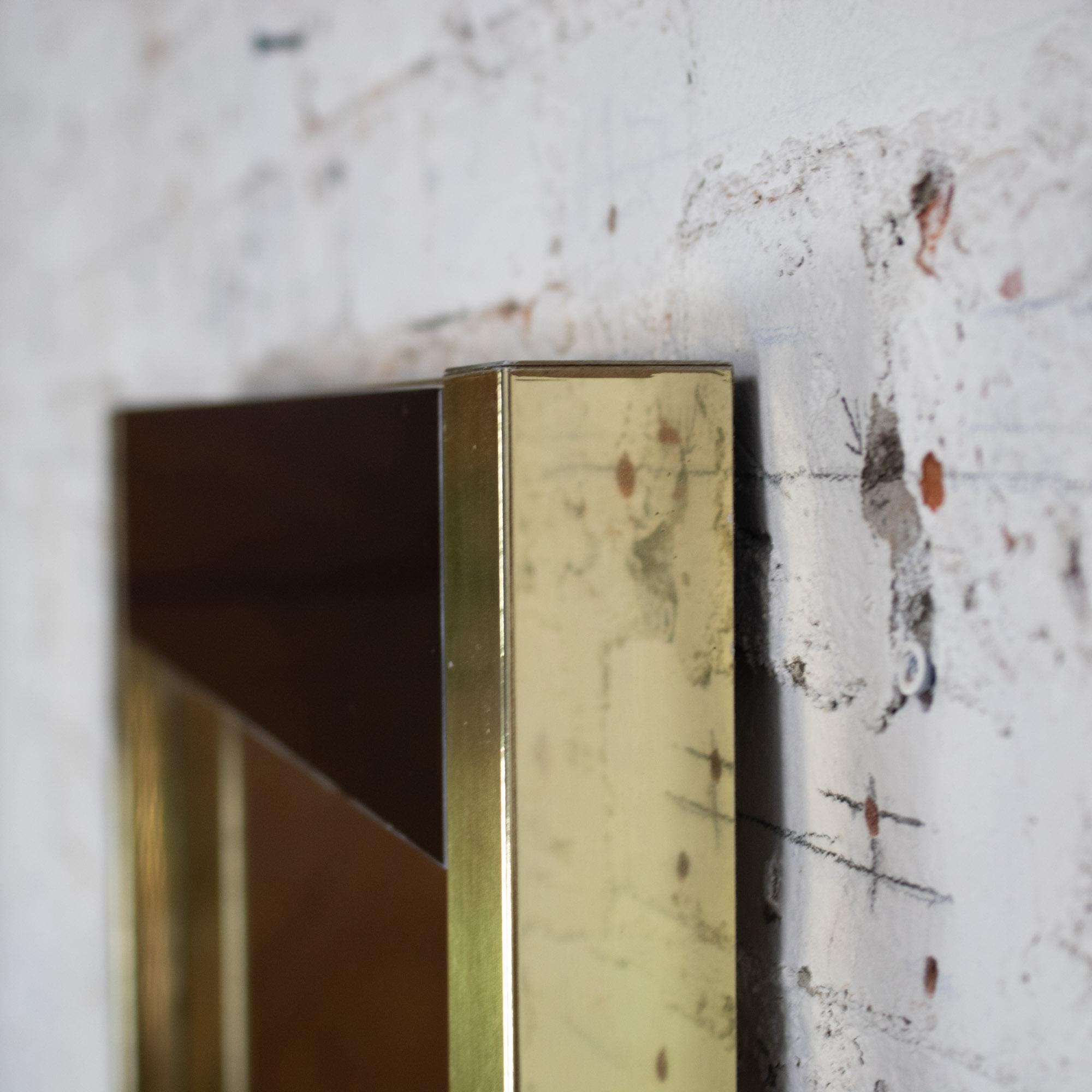 Late 20th Century Modern to Art Deco Revival Wall Mirror Black & Brass Rectangular Frame