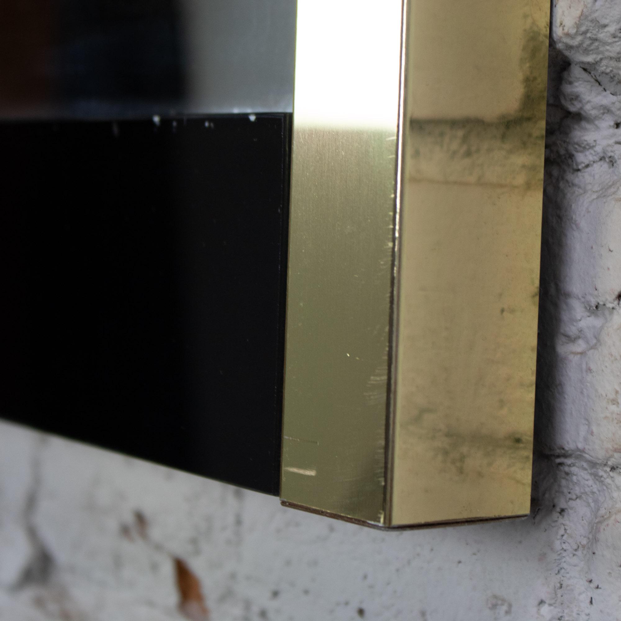 Late 20th Century Modern to Art Deco Revival Wall Mirror Black & Brass Rectangular Frame