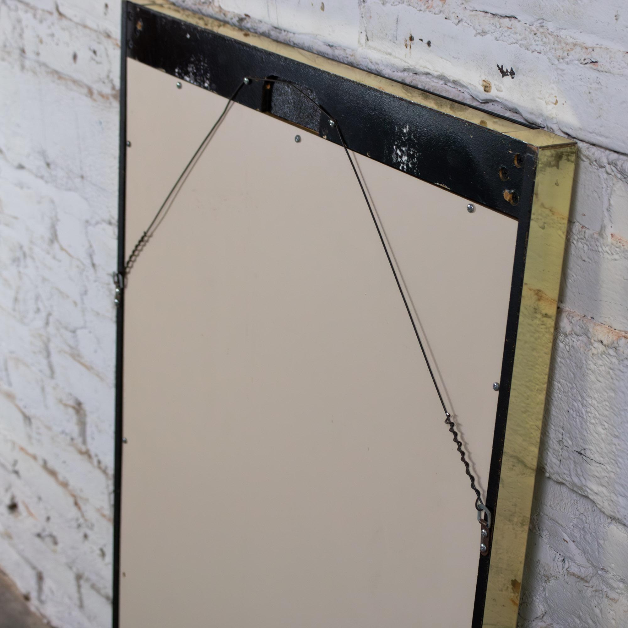 Late 20th Century Modern to Art Deco Revival Wall Mirror Black & Brass Rectangular Frame