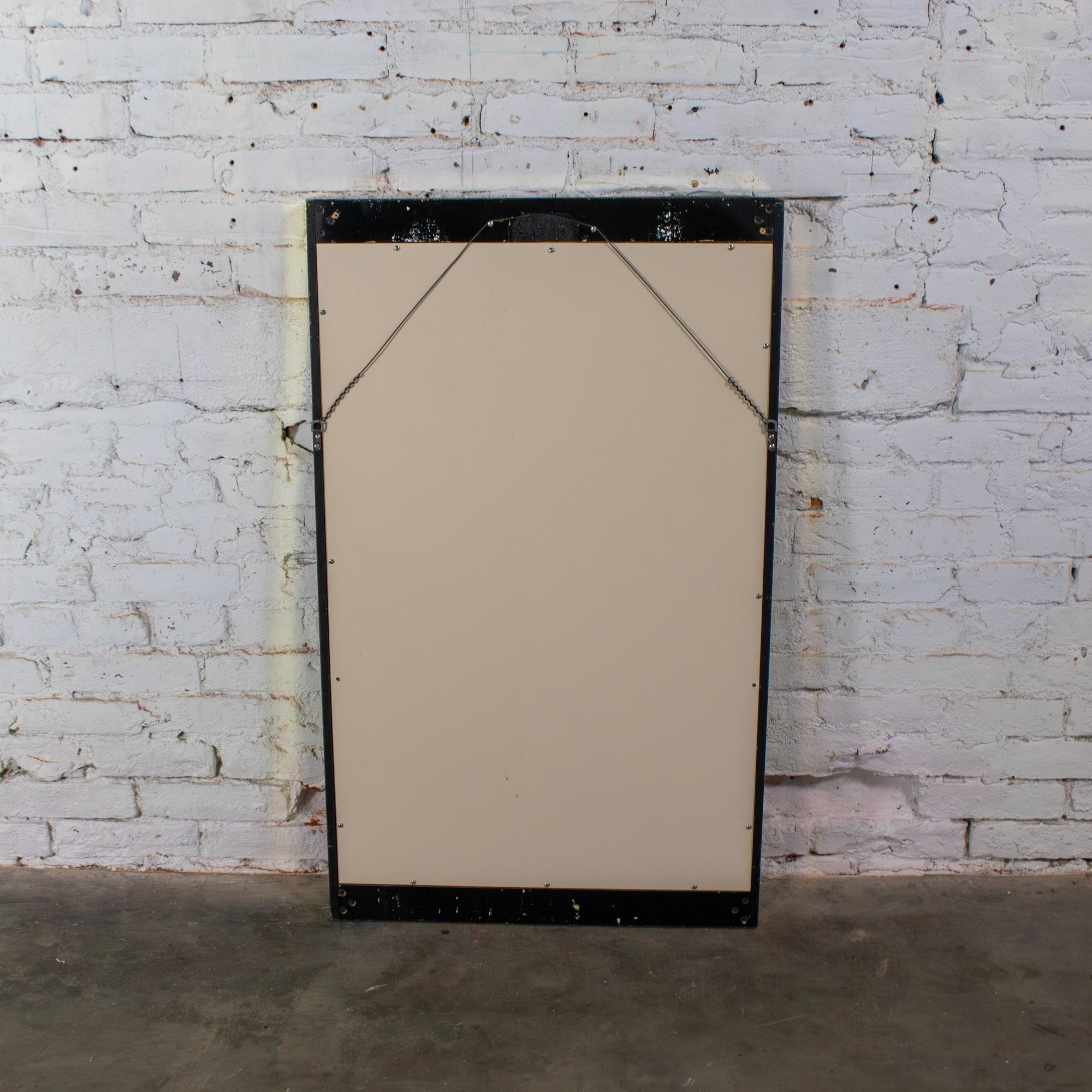 Late 20th Century Modern to Art Deco Revival Wall Mirror Black & Brass Rectangular Frame